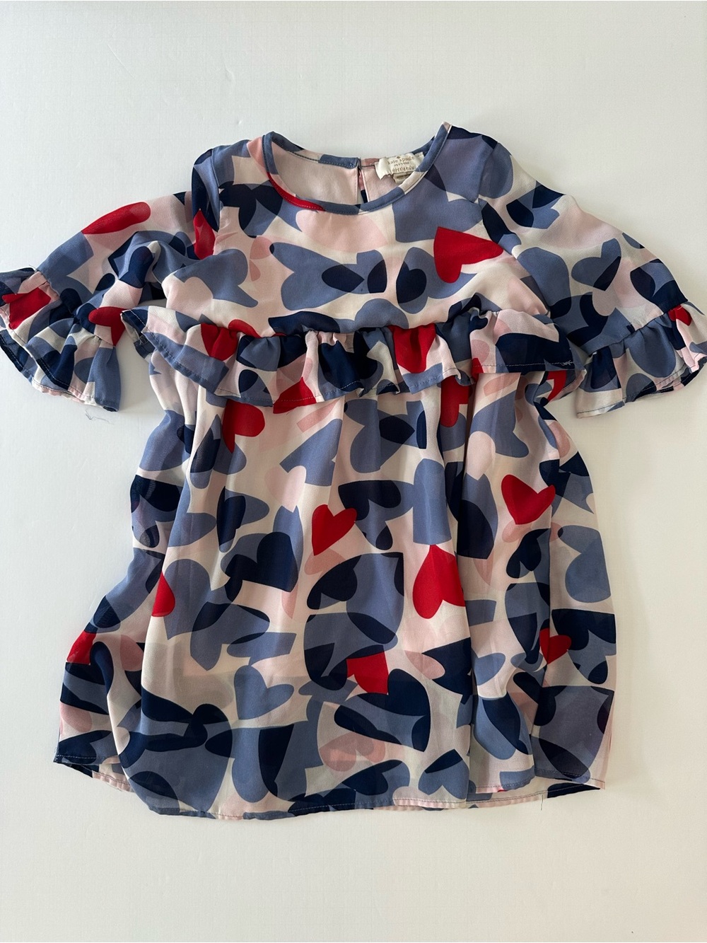 Kate Spade New York Girls Playful Confetti Heart Print Dress Red White Blue 5T